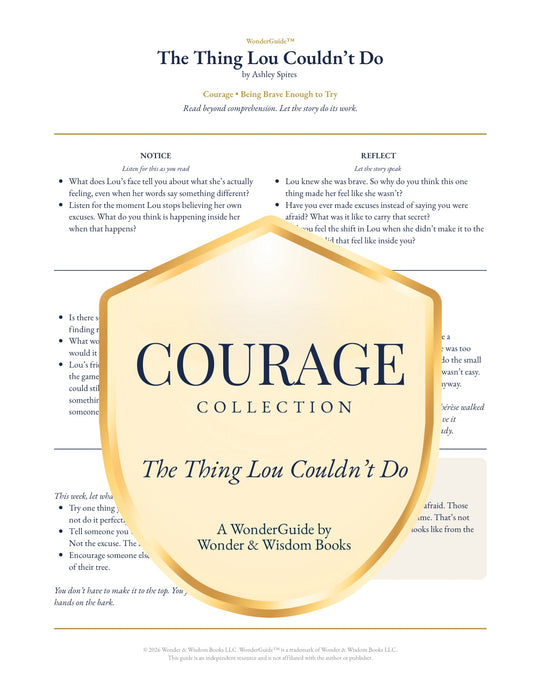The Thing Lou Couldn’t Do WonderGuide, Courage Collection, Catholic homeschool guided reading experience by Wonder & Wisdom Books